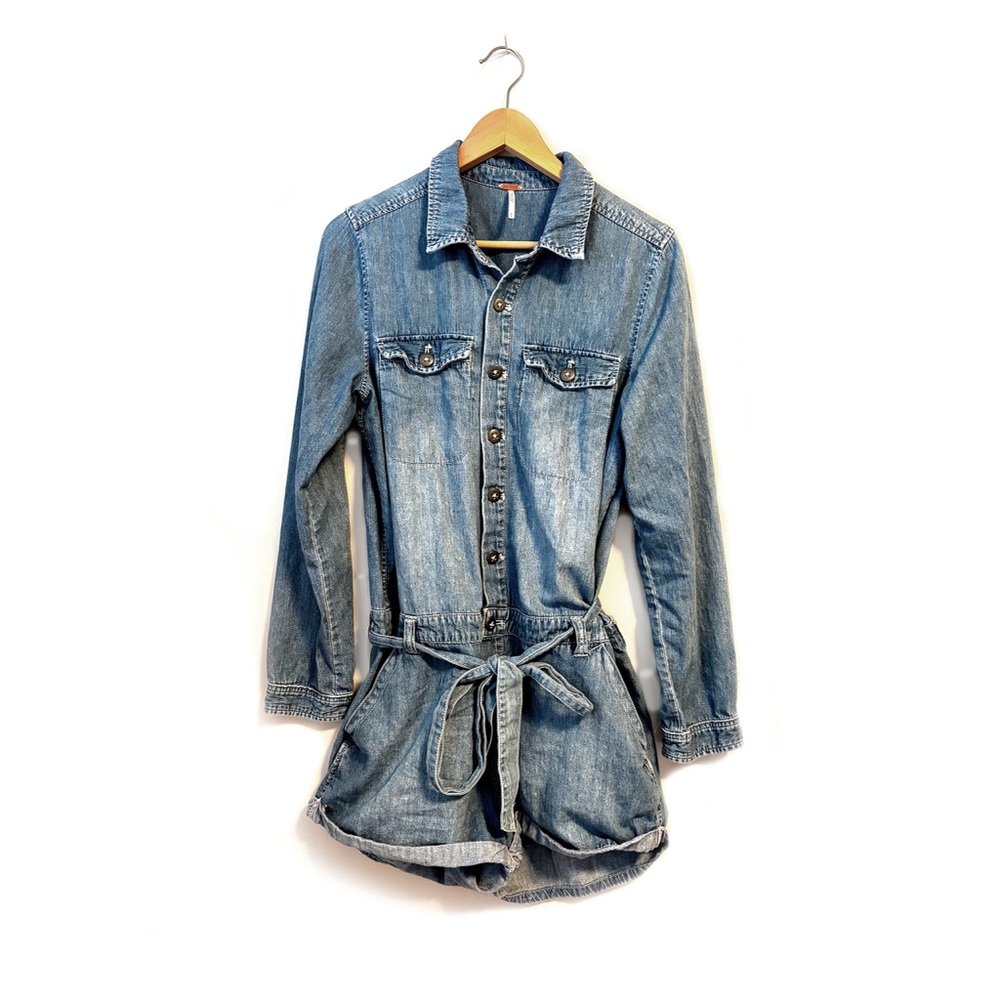 Free People | Denim Long Sleeve Romper